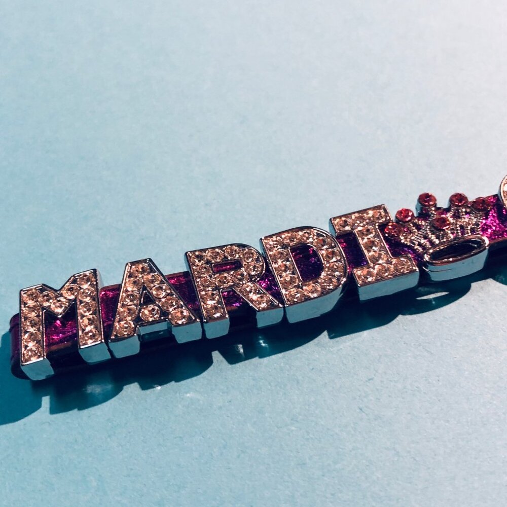 Mardi Gras Rhinestone Keychain In Silver & Purple - Picture 2 of 4